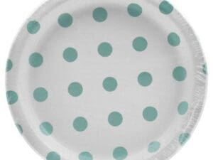 Club Pack of 96 White and Green Polka Dot Round Dessert Plates 6.75"