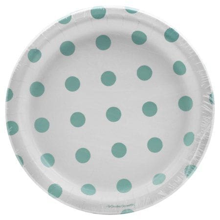 Club Pack of 96 White and Green Polka Dot Round Dessert Plates 6.75"