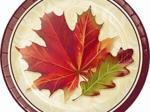 Red and Beige Fall Leaves Round Plates 8.75"