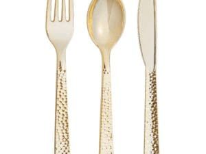 Gold Metallic Hammered Cutlery - 1 Pack Assorted 24 Ct - Party Supplies