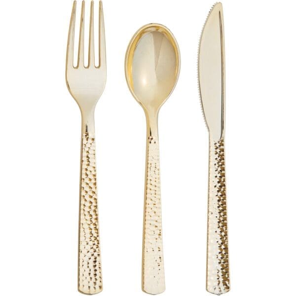 Gold Metallic Hammered Cutlery - 1 Pack Assorted 24 Ct - Party Supplies