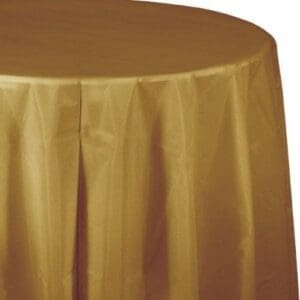 Plastic Tablecover, Octy Round, 82", Glittering Gold, 1 Ct