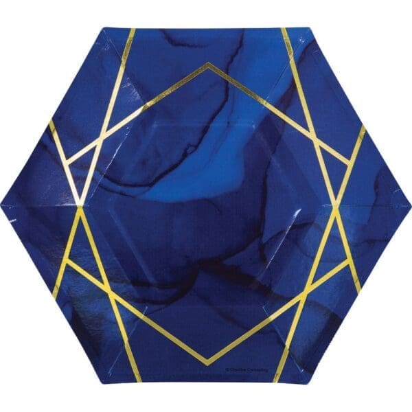 Navy & Gold Geode Hexagon Lunch Plates 8ct