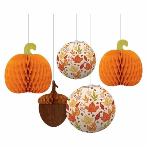 Fall Leaves Deluxe Honeycomb Lanterns (5ct)