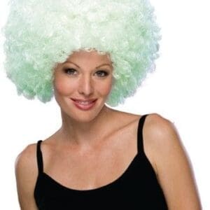 Adult Womens White Glow in the Dark Curly Afro Costume Wig