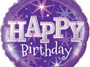 18 Inch Round Purple Happy Birthday Sparkle Foil Balloon