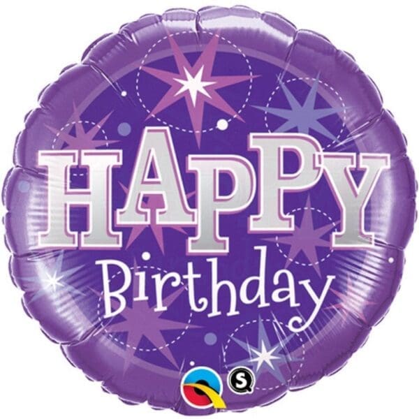 18 Inch Round Purple Happy Birthday Sparkle Foil Balloon