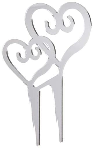 Cake Topper - Double Heart - Silver - 4.4 X 6.7 Inches