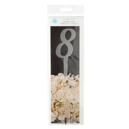 Mirrored Number on a Stick - Number 8 - Silver - 9 in