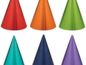 Metallic Rainbow Celebration Party Hats 12ct Birthday Supplies