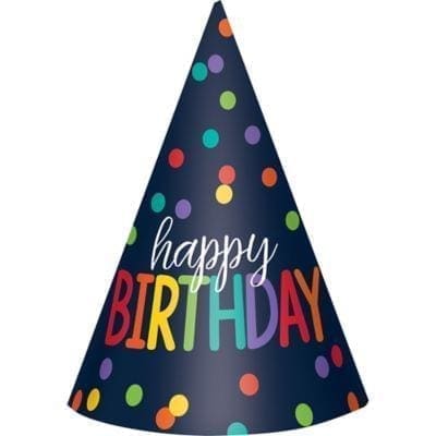Navy & Rainbow Happy Birthday Party Hats 12ct Supplies