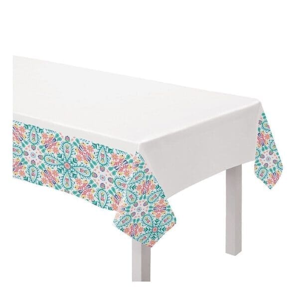 Boho Vibes Floral Geometry Fabric Tablecloth - Image 2