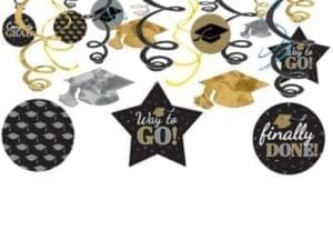 Assorted Black, Silver & Gold Graduation Swirl Decorations, 30ct Decorations