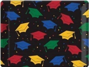 Black and Red Square Academic Cap Printed Plastic Tray