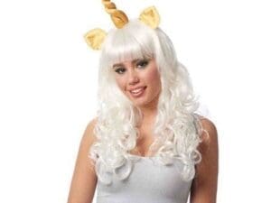 Mystic Unicorn White Gold Womens Adult Fantasy Halloween Costume Wig-BLK