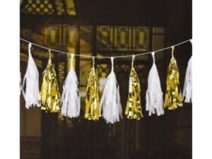 10 in. Tissue Tassel 16P Gold Foil.Wht