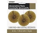 Mini Tissue Paper Fan Decorations, 6", Gold, 3 Count