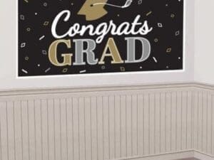 Black, Silver & Gold Congrats Graduation Banner Decorations