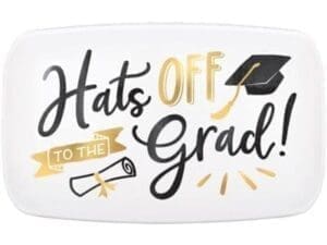 Metallic Gold Hats Off Graduation Rectangular Plastic Platter, 18in X 11in