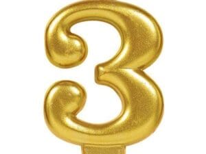 Gold Number 3 Metallic Candle