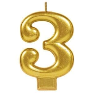 Gold Number 3 Metallic Candle