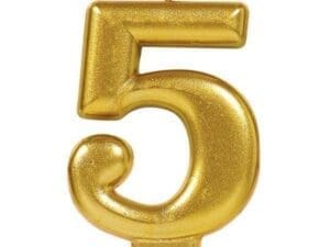 Gold Number 5 Metallic Candle