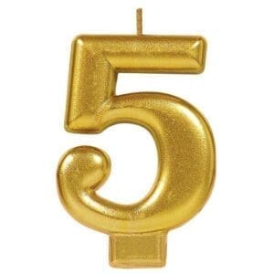 Gold Number 5 Metallic Candle