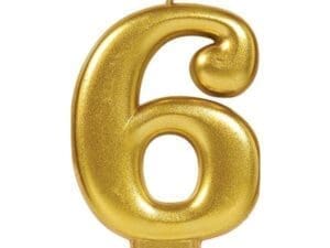 Gold Number 6 Metallic Candle