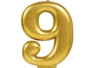 Numeral #9 Metallic Candle - Gold