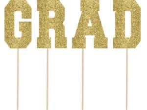 Tall Glitter Gold Grad Party Picks 4ct