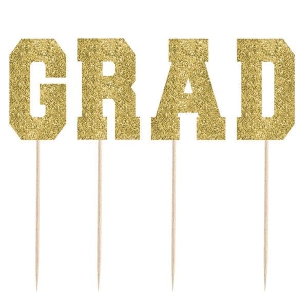 Tall Glitter Gold Grad Party Picks 4ct