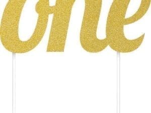 Gold "One" Birthday Cake Topper, Each