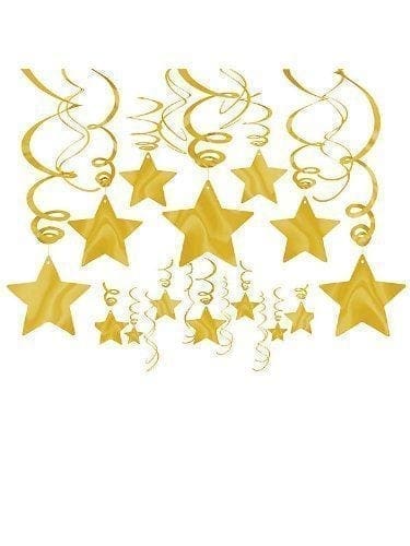 Gold Foil Star Hanging Decorations (Each) - Party Supplies