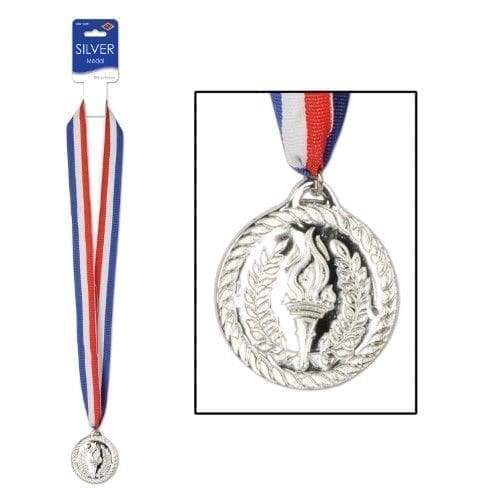 Beistle 57907 Medalwith Ribbon - Silver Pack of 12