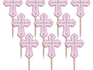 Cocktail Sticks Party Picks Pink Communion Christening Crosses