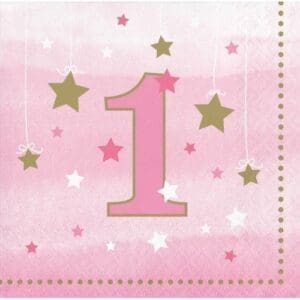 Little Star Girl 1st Birthday Beverage Napkins, 16-Pack