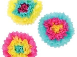Tissue Flowers - Cerise, Turquoise, Yellow