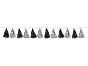 9.75" X 8' Awards Night Party Black and Silver Metallic Tassel Garland