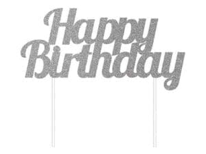 Silver Glitter Happy Birthday Cake Topper, 1 Pk