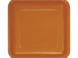 Pumpkin Spice Orange Square Paper Plates, 18-Pack