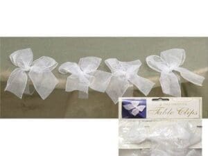 White Bow Table Clips - 4 Per Unit