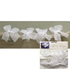 White Bow Table Clips - 4 Per Unit