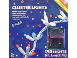 Red, White, Blue Cluster Lights-White Cord-150 Bulbs