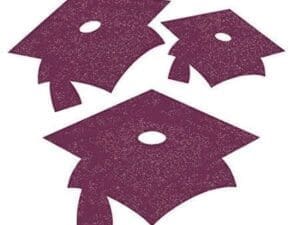 Burgundy Red Mortarboard Graduation Cutouts, 12 Pk