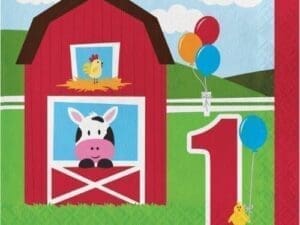 18ct Farm Fun 1st Birthday Napkins