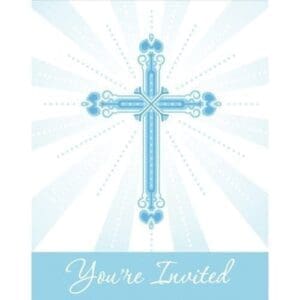 Religious Blessings Blue Invitations, 25 Pk
