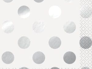 Foil Polka Dot Paper Beverage Napkins, Silver, 16ct