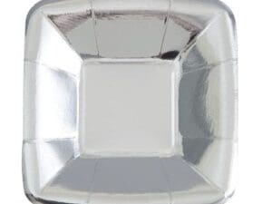 5" Square Foil Silver Paper Appetizer Plates, 8ct