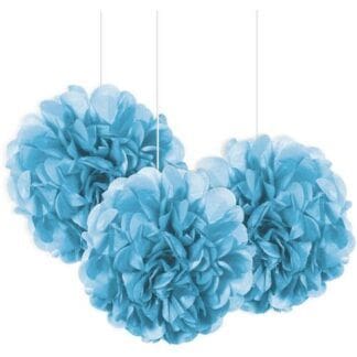 Solid Color Small Flower Puff Balls 9 Hanging Decorations, Black, 3 CT -  The Party Place