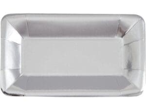 Rectangular Paper Appetizer Plates, 9 X 5 in, Foil Silver, 8ct